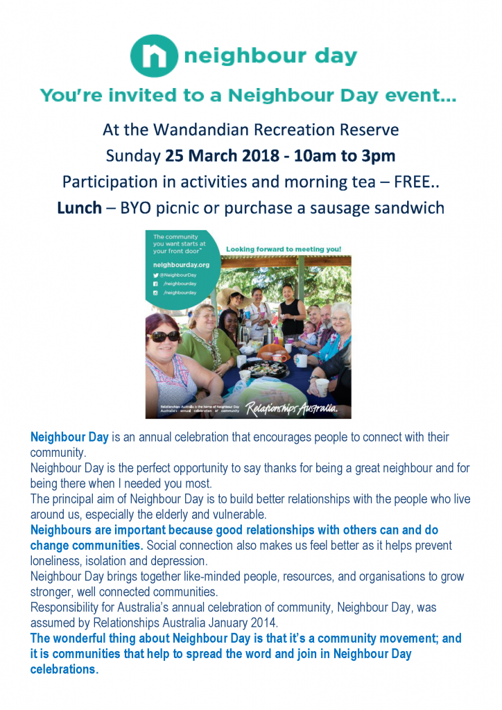 Wandandian Neighbour Day Info