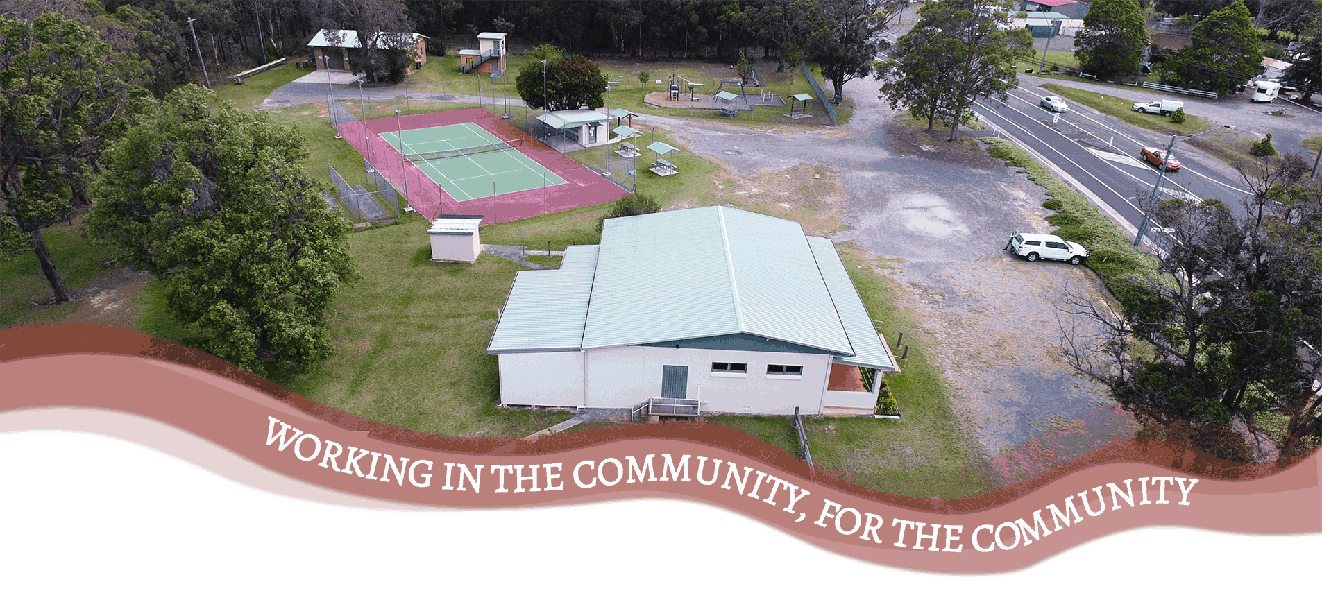 Aerial view of the hall and recreation reserve