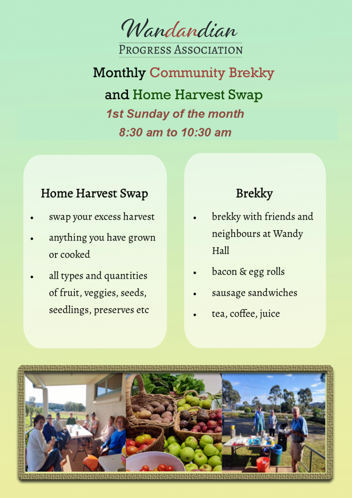 Community Brekky and Home Harvest swap flyer