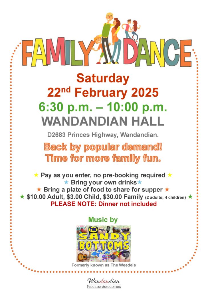 Flyer for the Family Dance night on 22nd February 2025